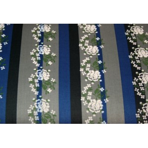 10cm Dirndlstoff (Trachtensatin aus EU-Produktion) Blumenstreif blau/grün/grau  (Grundpreis 21,00/m)